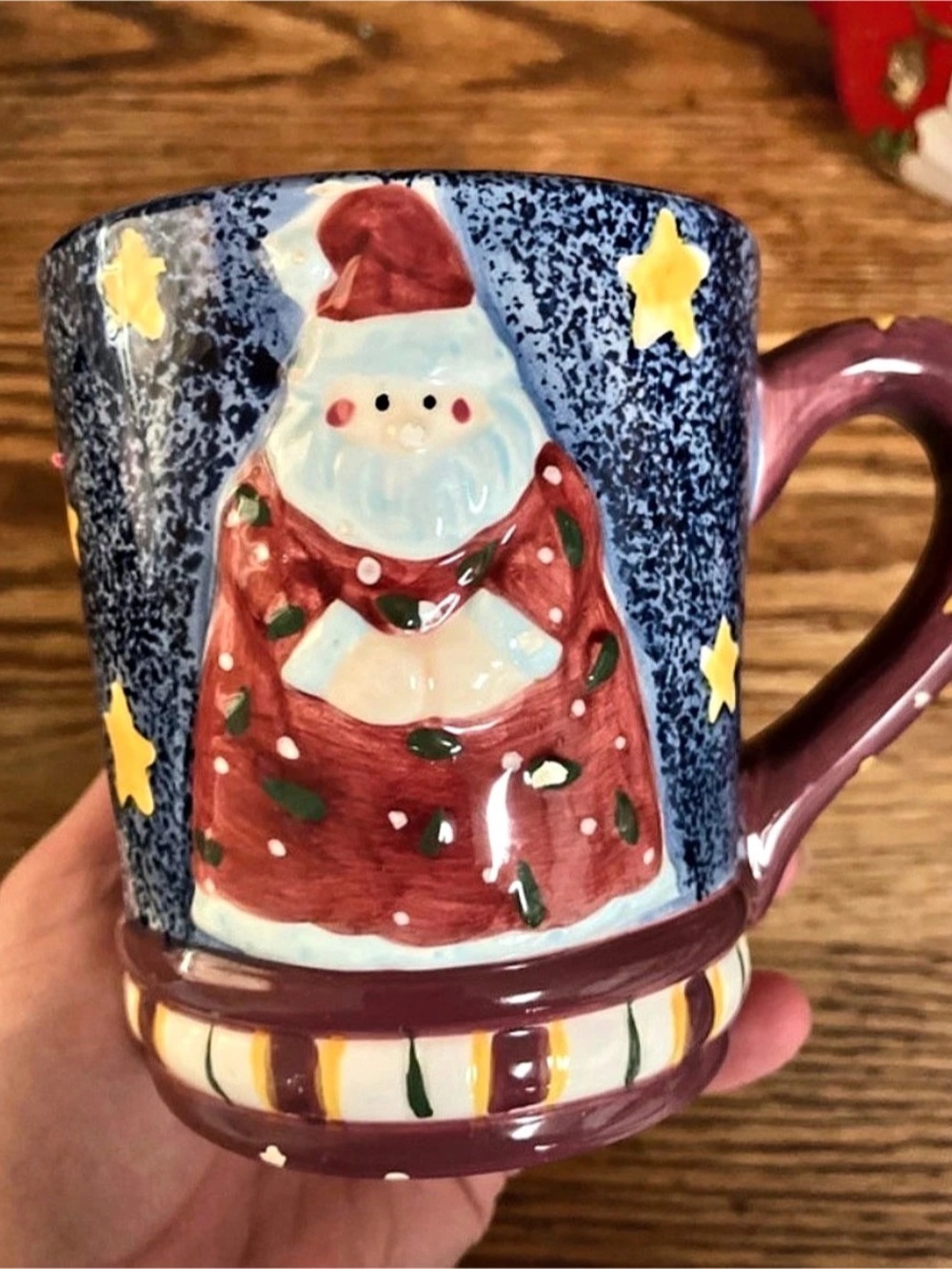 Santa Holiday Mug in Blue & Red